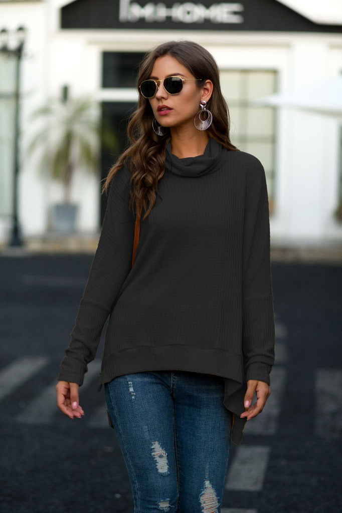 Cowl Neck Waffle Knit Sweater
