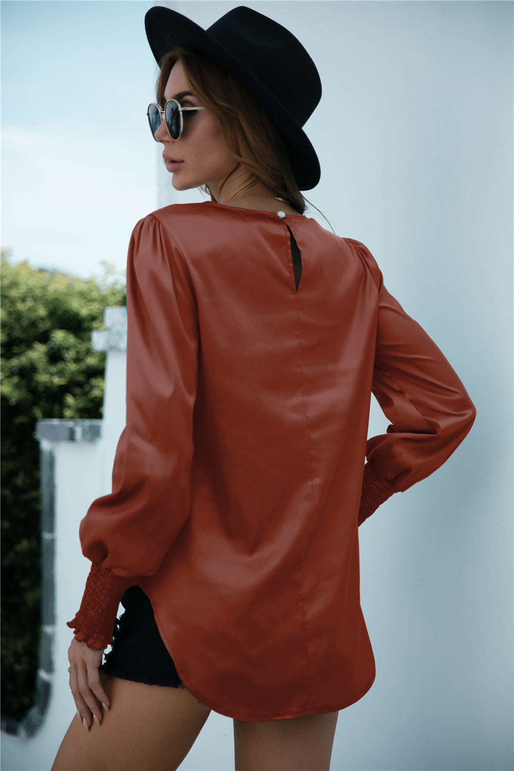 Blusa de manga larga con puños fruncidos Lux