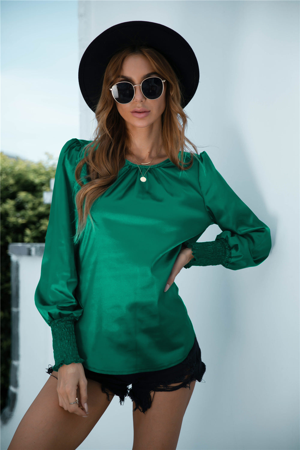 Blusa de manga larga con puños fruncidos Lux