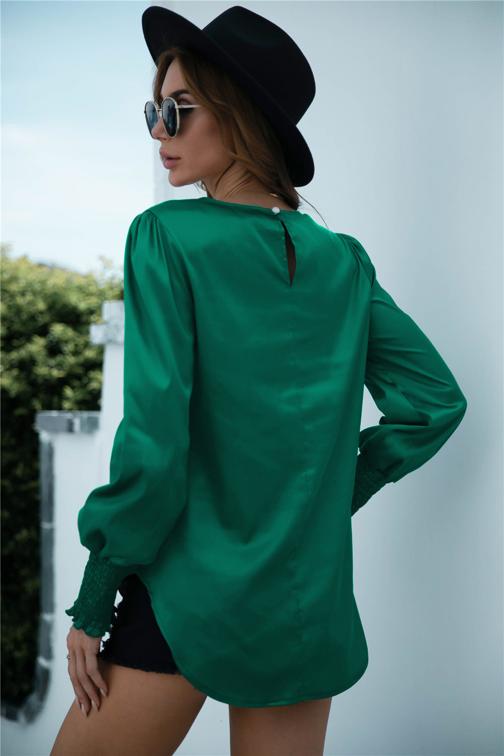 Blusa de manga larga con puños fruncidos Lux