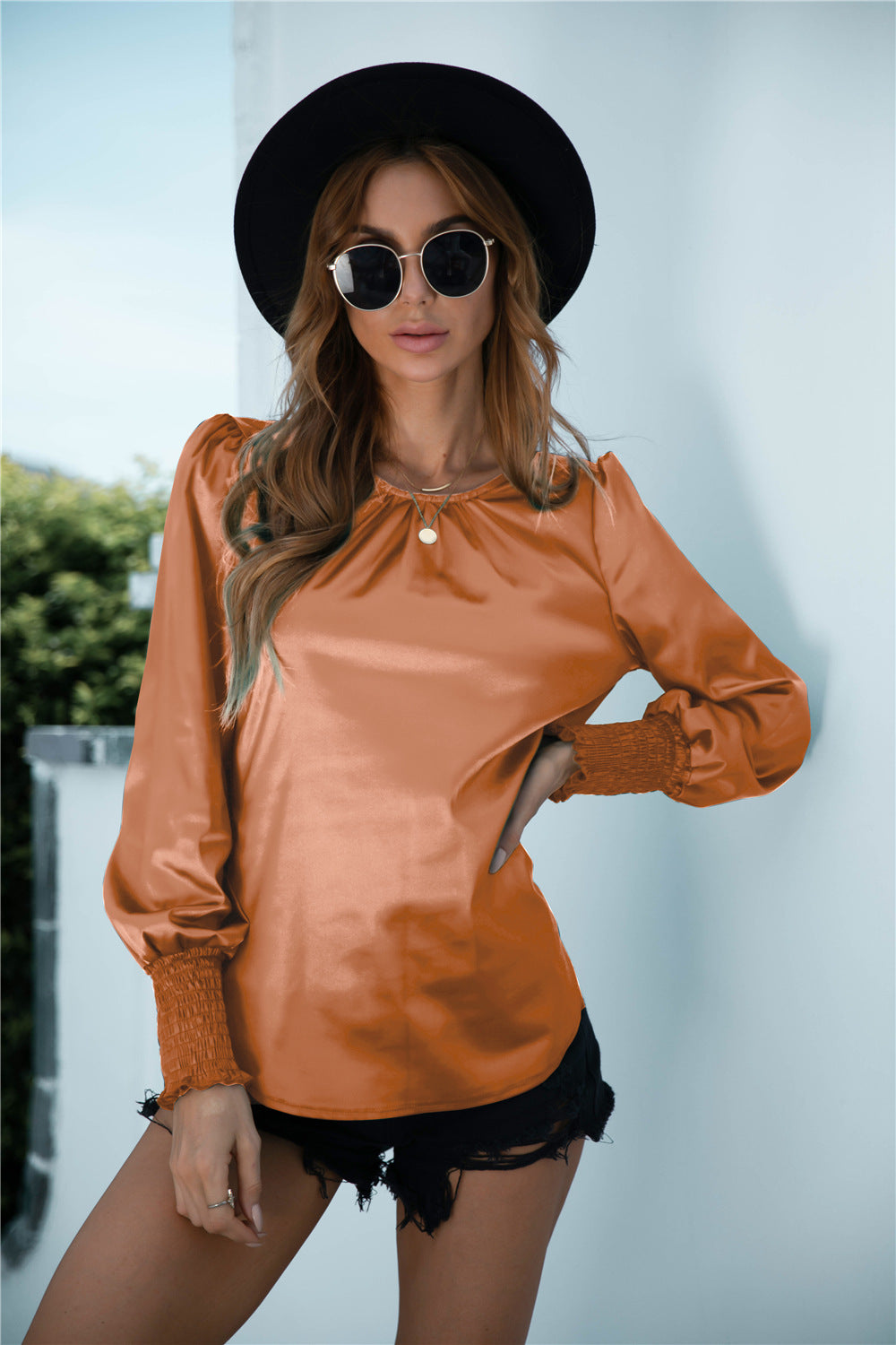 Blusa de manga larga con puños fruncidos Lux