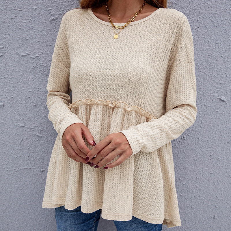 Blusa de manga larga con volantes y tejido de gofre