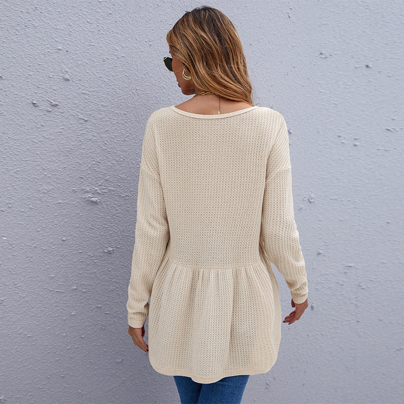 Blusa de manga larga con volantes y tejido de gofre