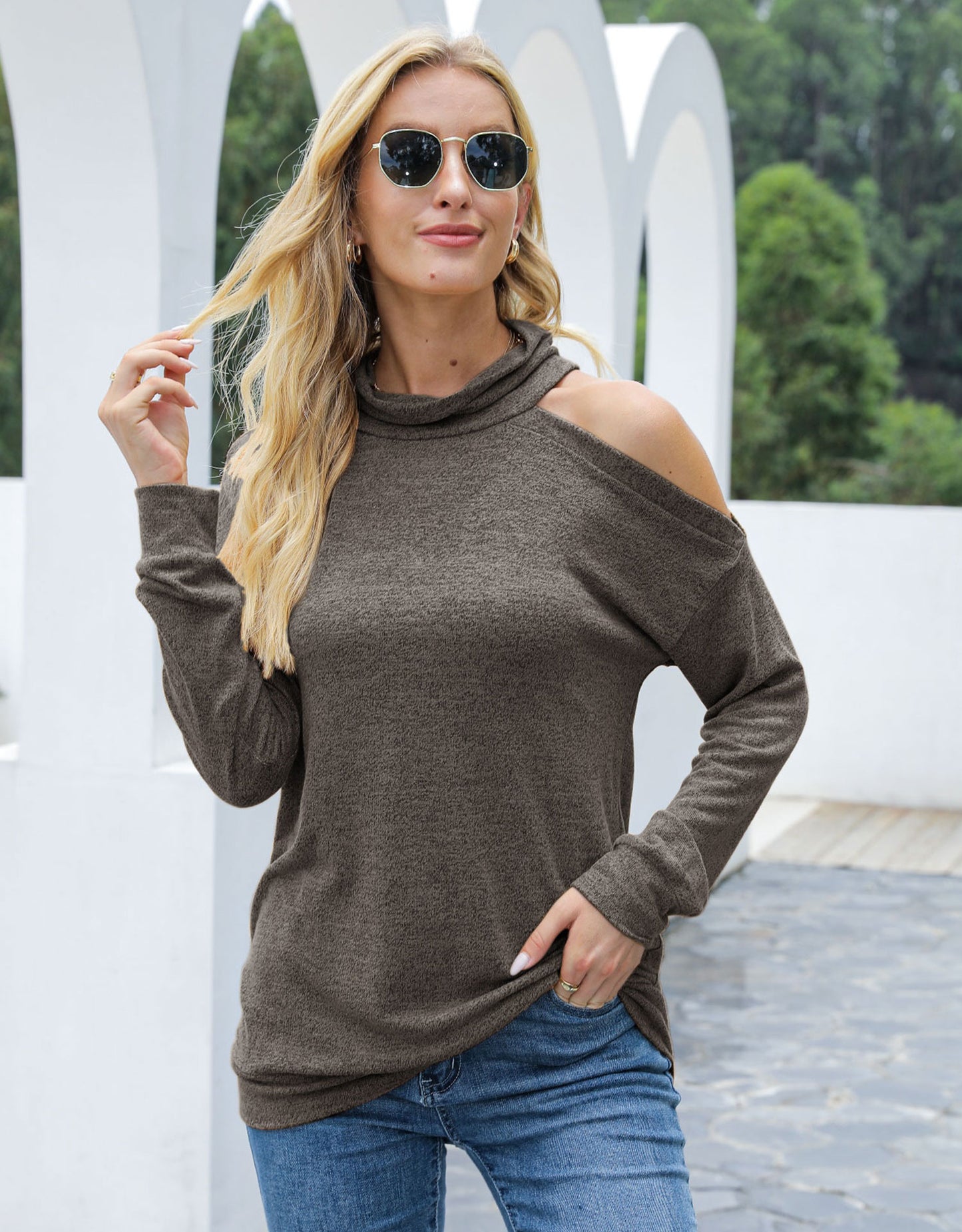Single Cold Shoulder Long Sleeve