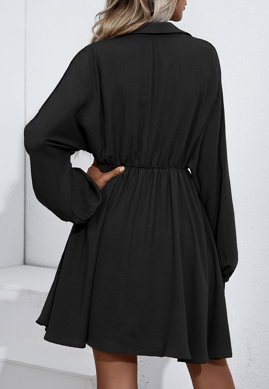 Vestido con volantes, mangas farol y cuello abotonado