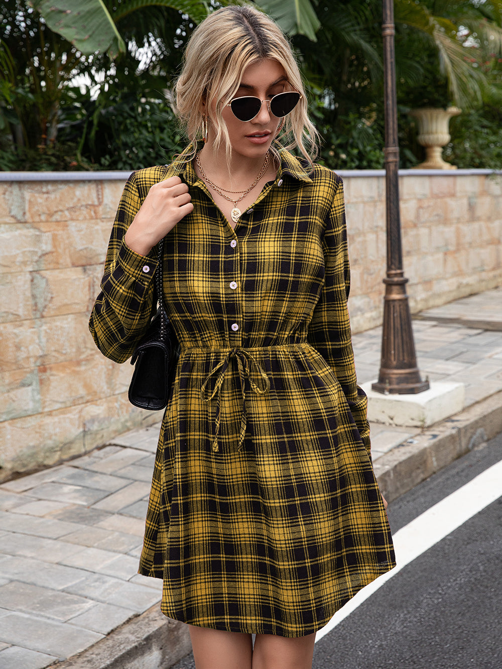 Plaid Print Tied Collar Romper