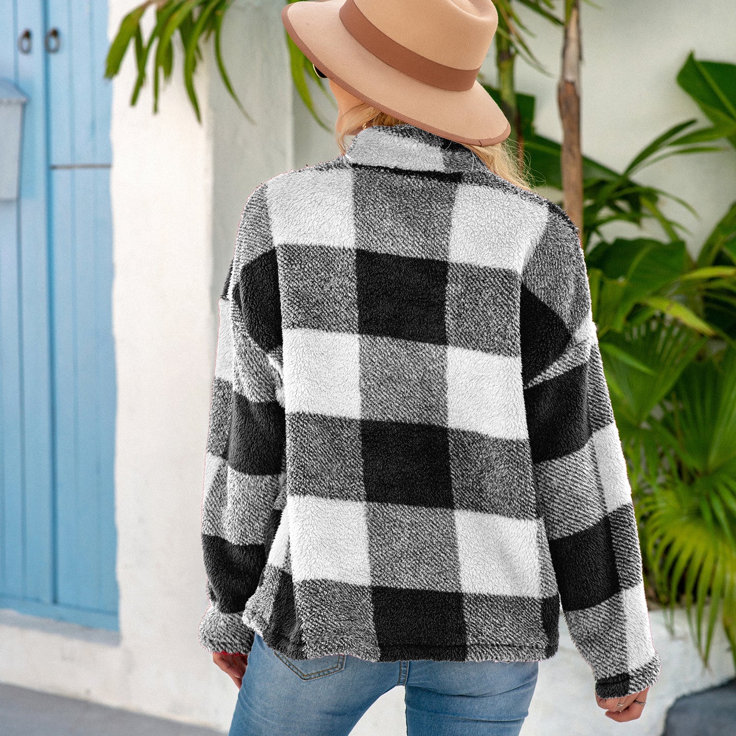 Buffalo Plaid Fluffy Quarter Zip