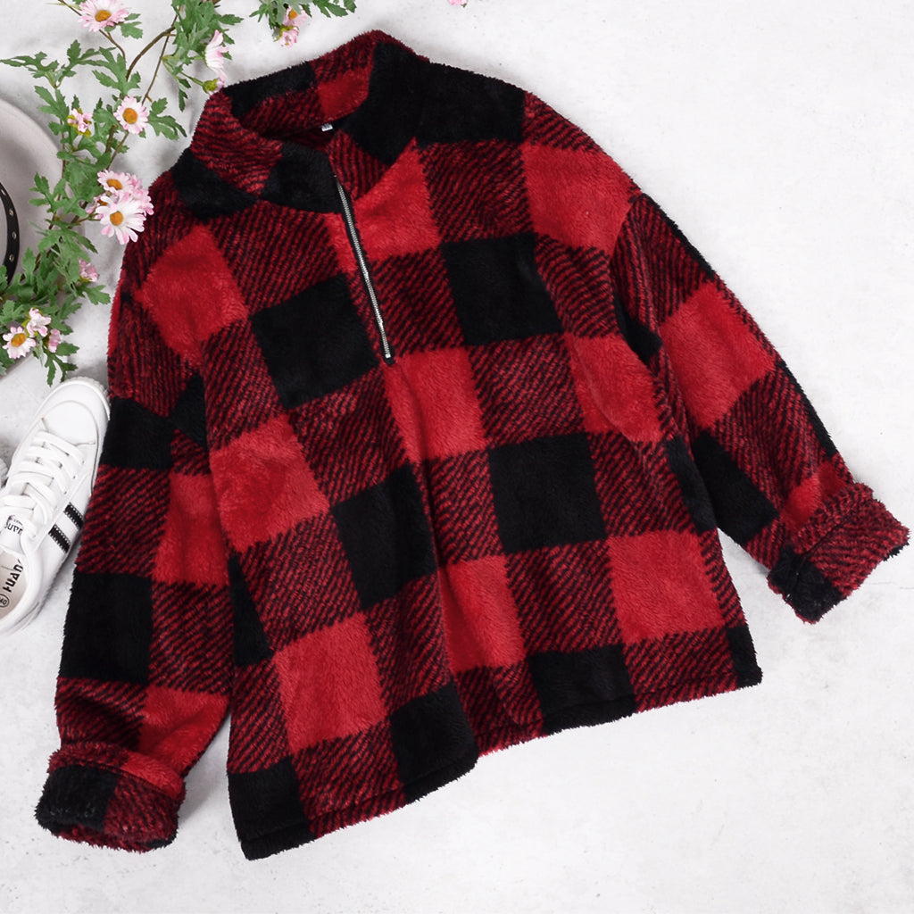 Buffalo Plaid Fluffy Quarter Zip