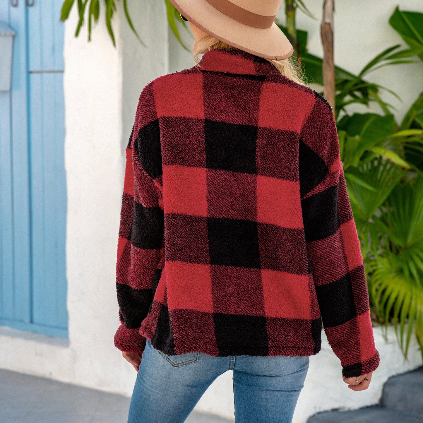 Buffalo Plaid Fluffy Quarter Zip