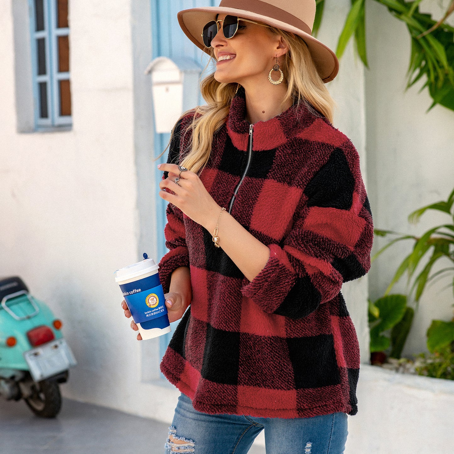 Buffalo Plaid Fluffy Quarter Zip