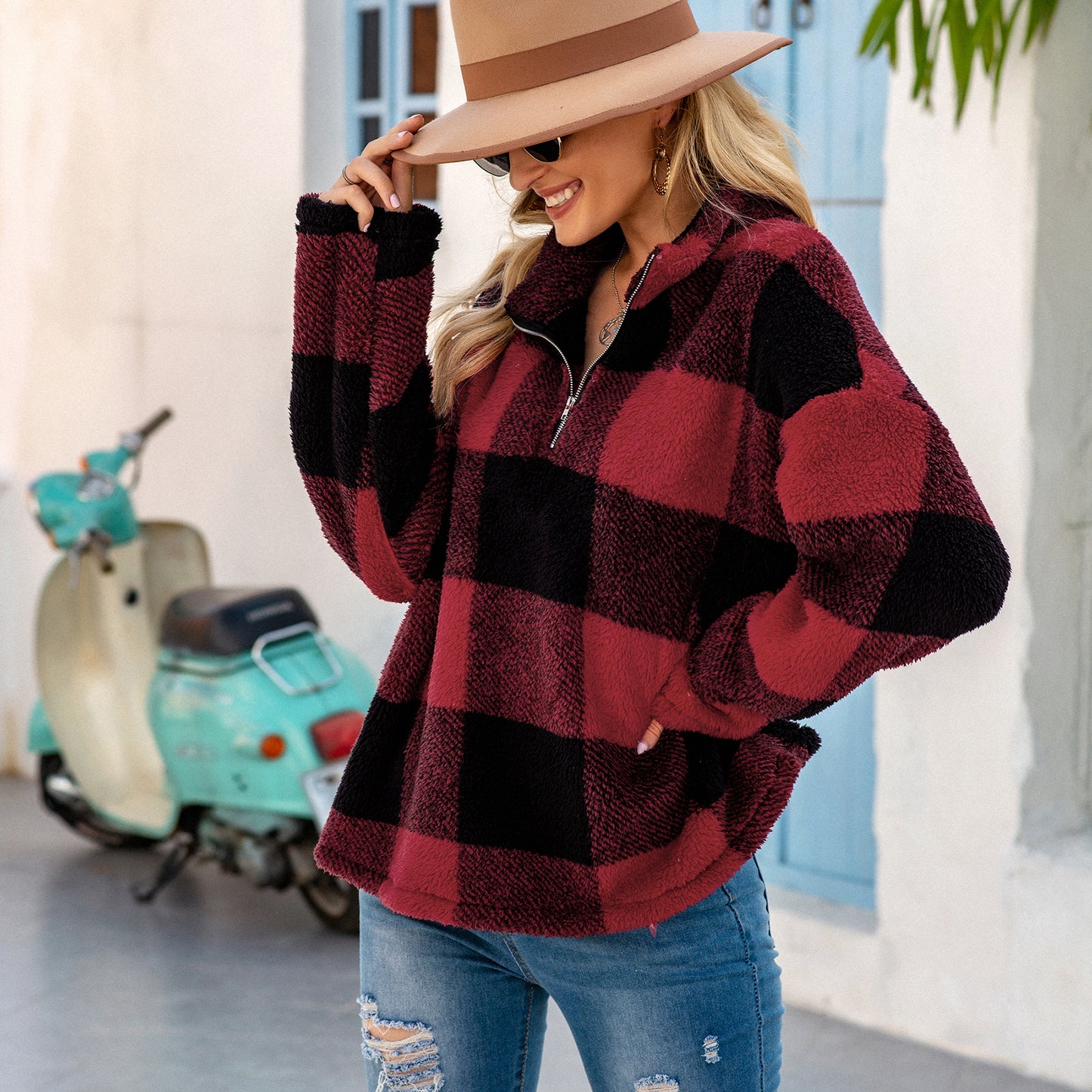 Buffalo Plaid Fluffy Quarter Zip