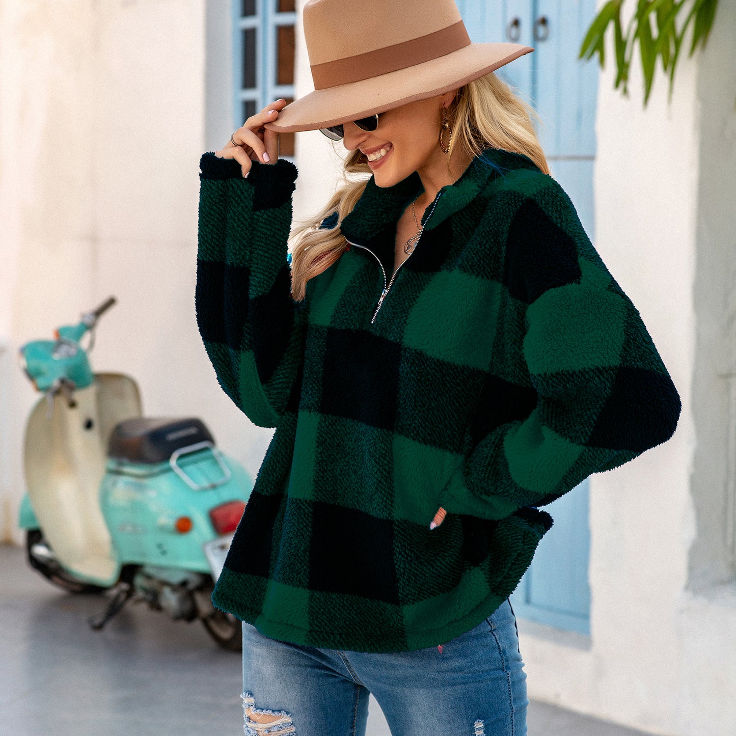 Buffalo Plaid Fluffy Quarter Zip