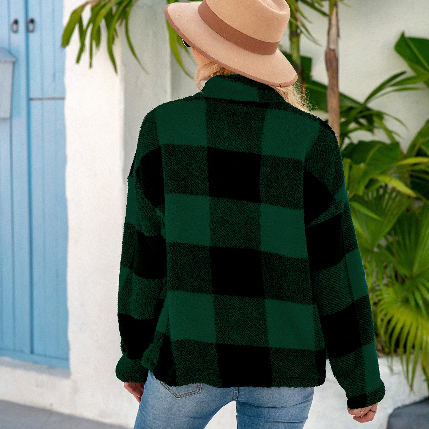 Buffalo Plaid Fluffy Quarter Zip