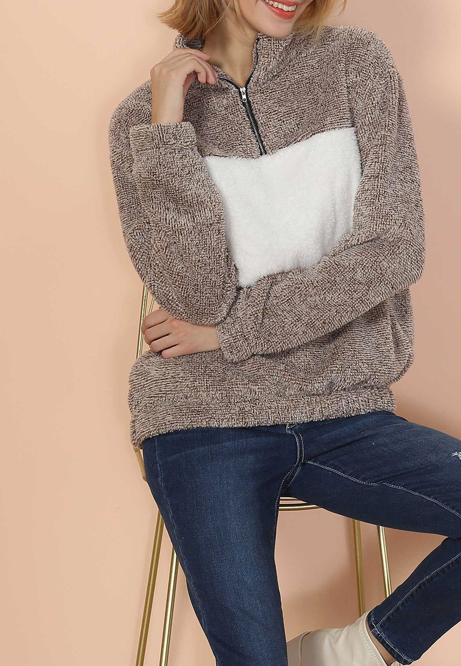 Fluffy Two Tone Quarter Zip