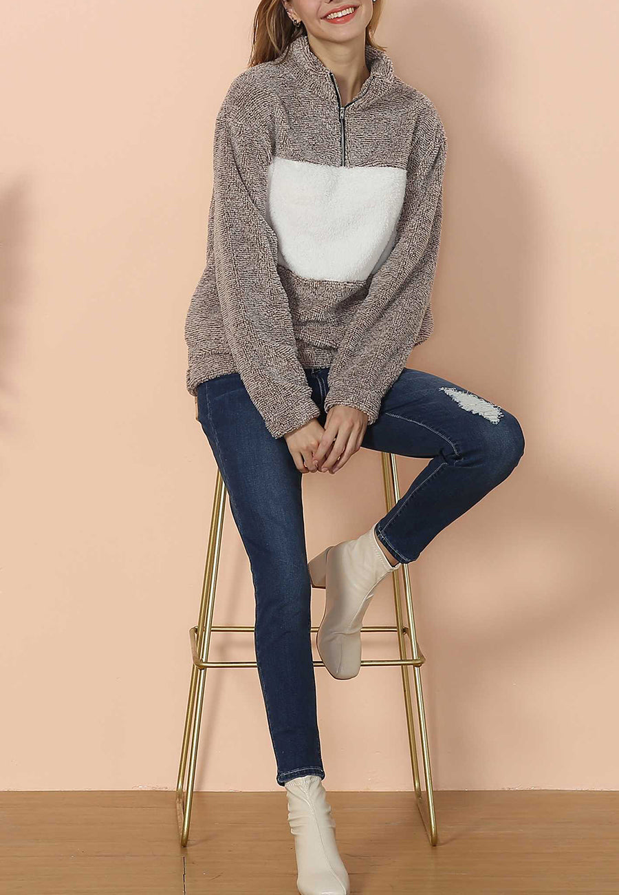 Fluffy Two Tone Quarter Zip