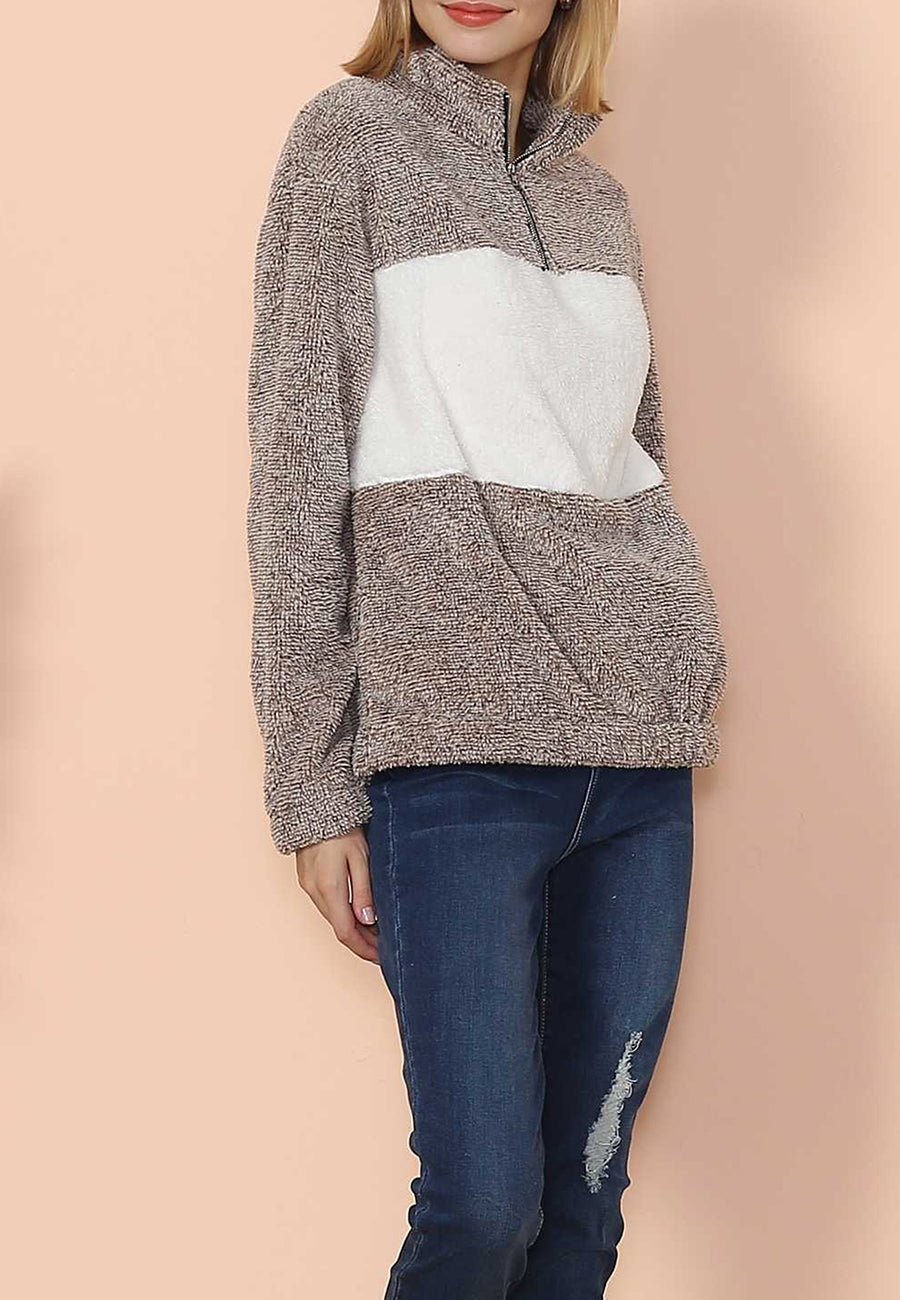 Fluffy Two Tone Quarter Zip
