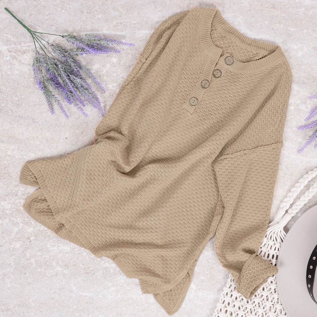Waffle Knit Henley Lux Sweater