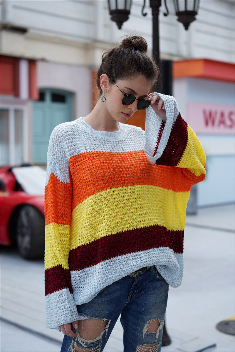 Striped Color Block Light Knit Sweater