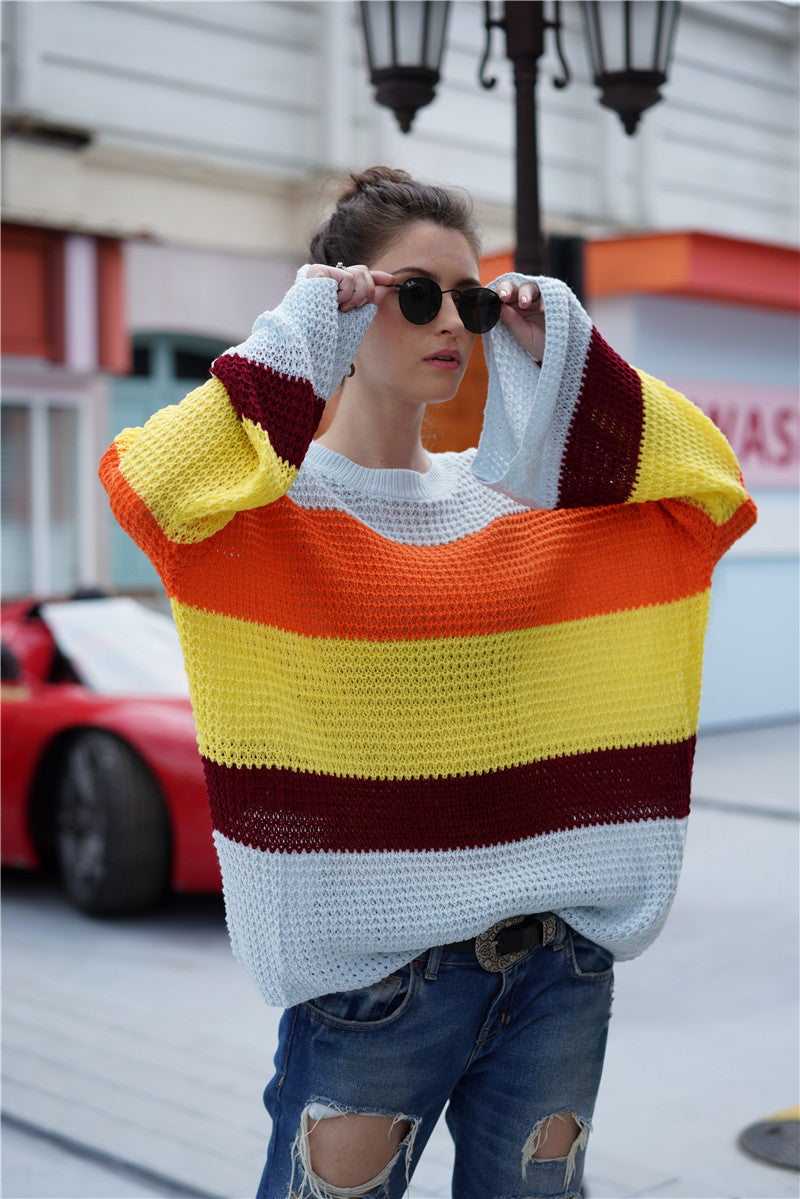 Striped Color Block Light Knit Sweater