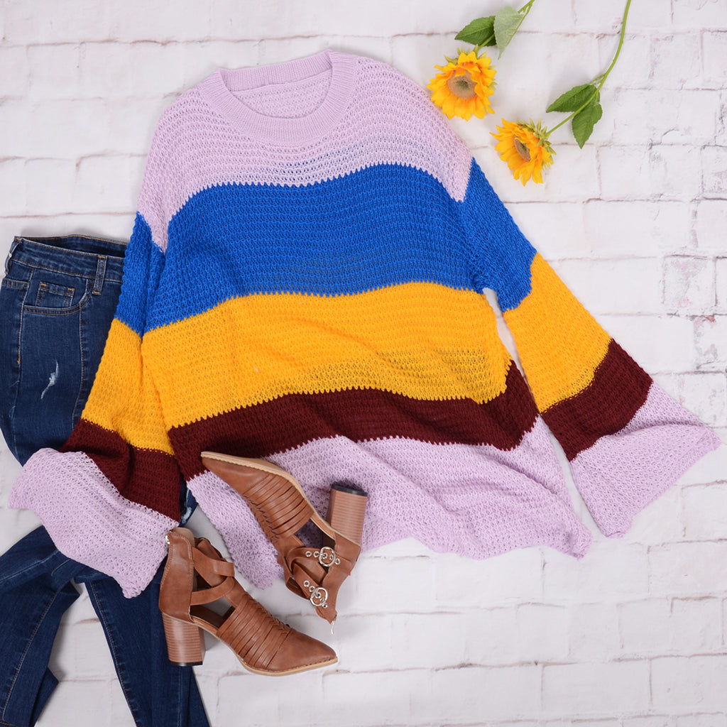 Striped Color Block Light Knit Sweater