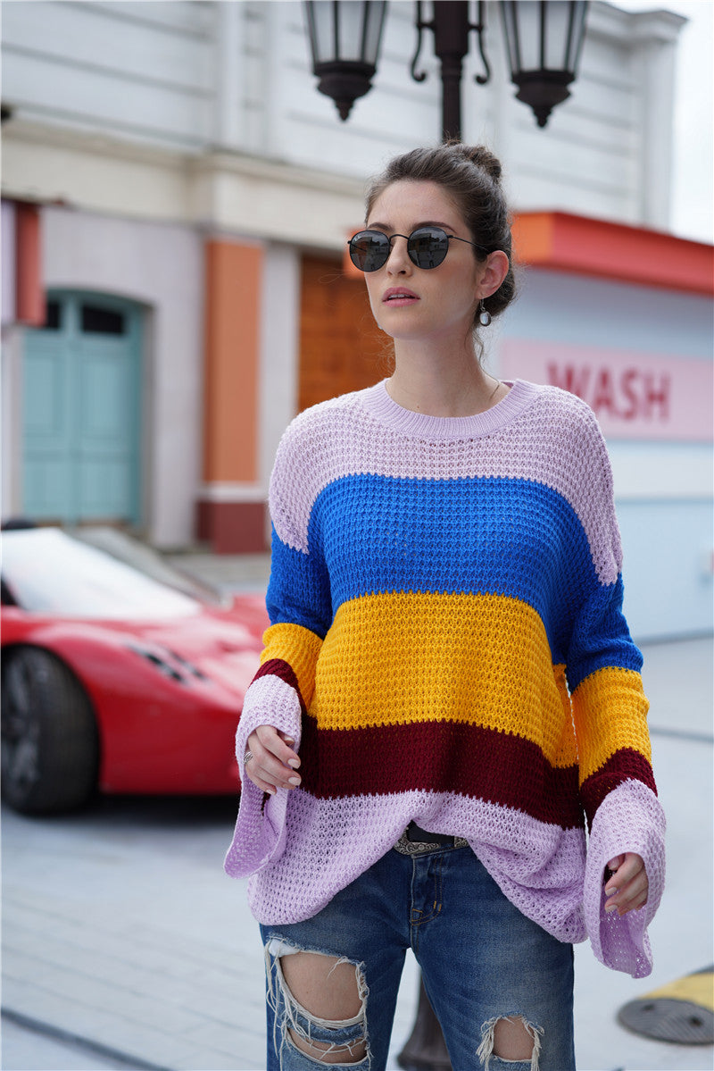 Striped Color Block Light Knit Sweater