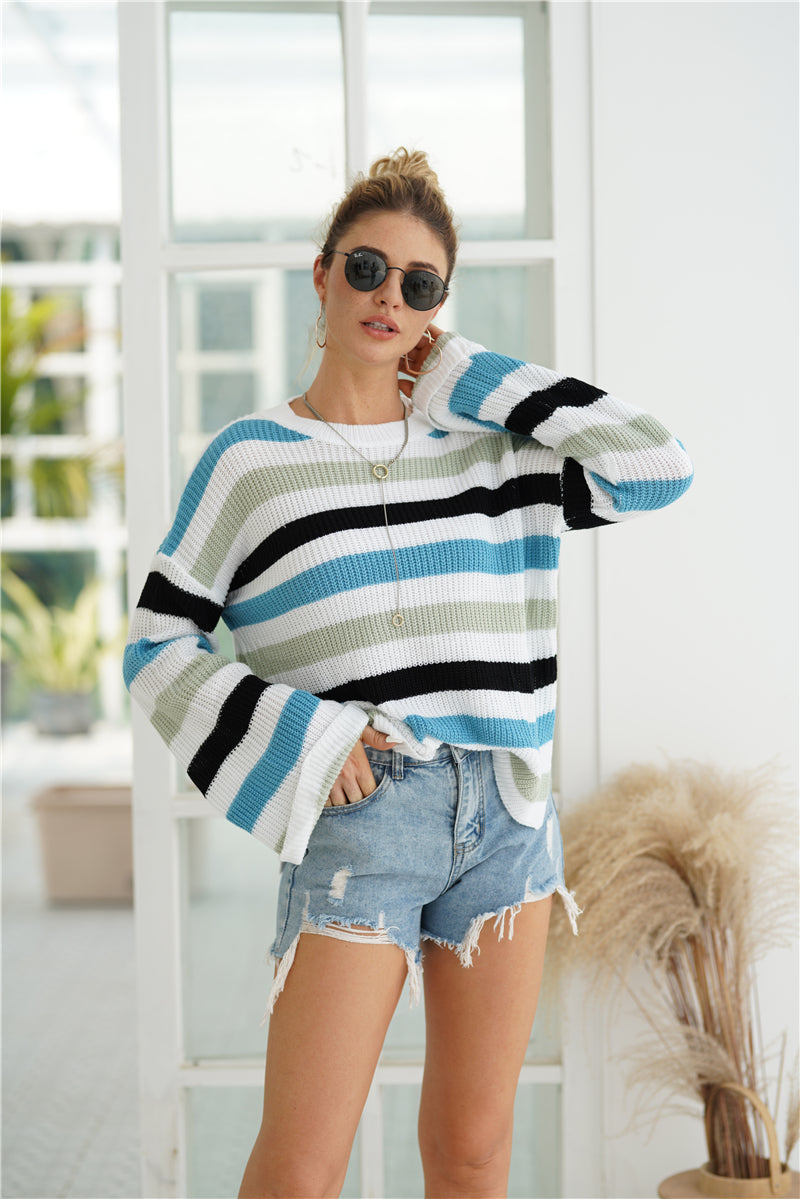 Striped Bell Sleeve Light Sweater