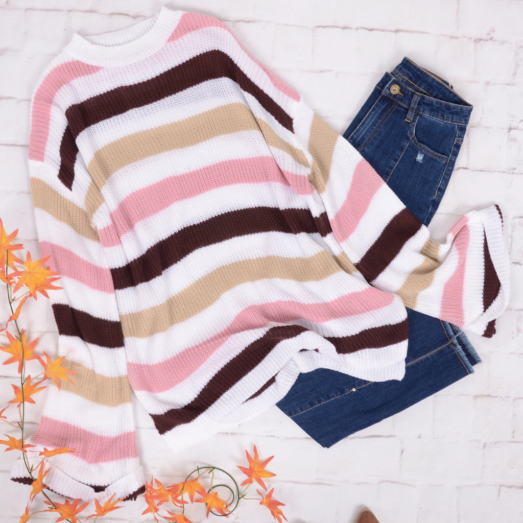 Striped Bell Sleeve Light Sweater