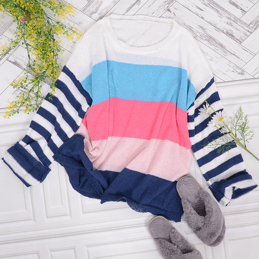 Jersey de punto con rayas y bloques de color y manga larga