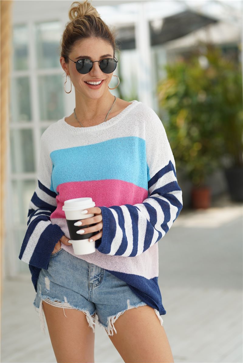 Striped Knitted Color Block Long Sleeve