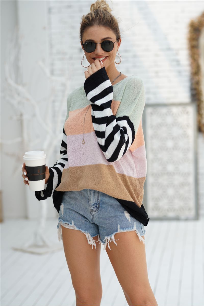 Striped Knitted Color Block Long Sleeve