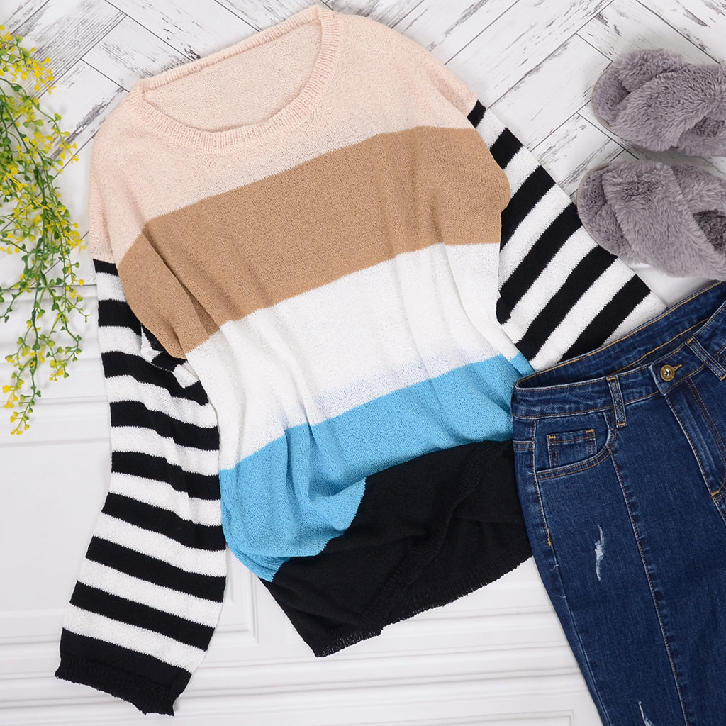 Striped Knitted Color Block Long Sleeve