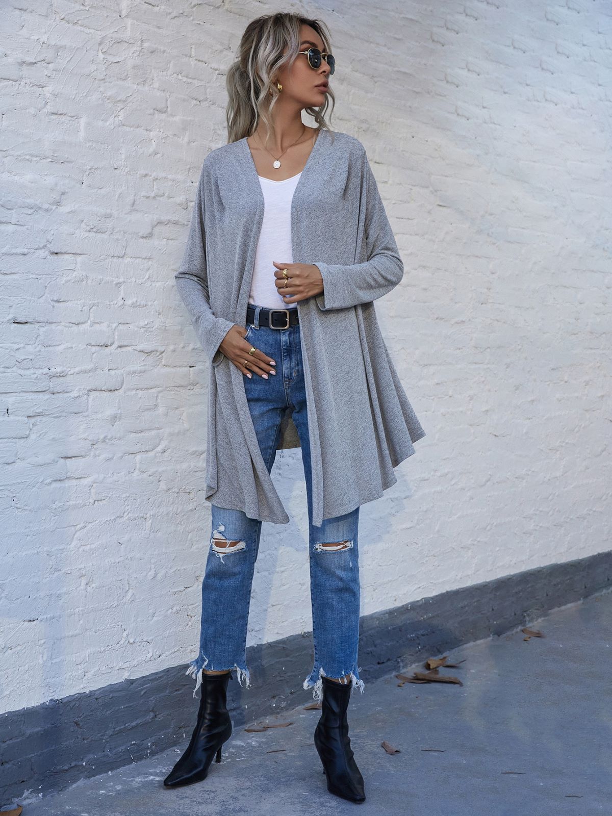 Asymmetrical Hem Long Cardigan