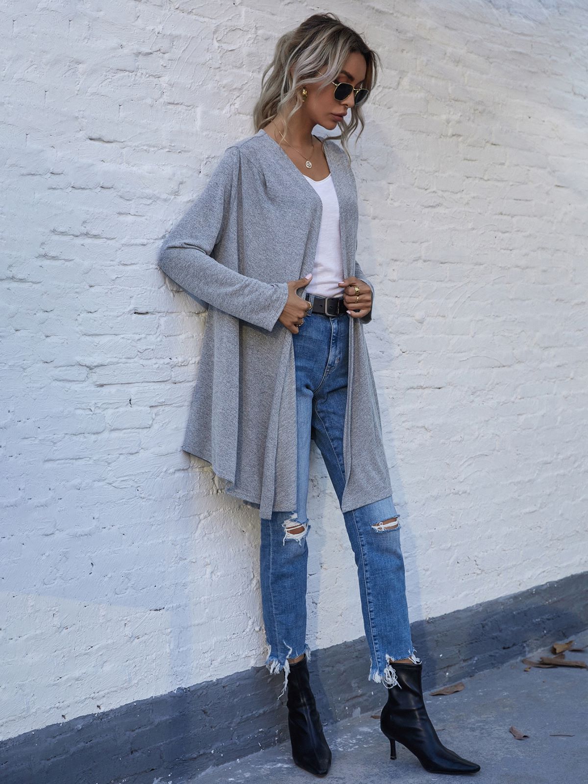 Asymmetrical Hem Long Cardigan