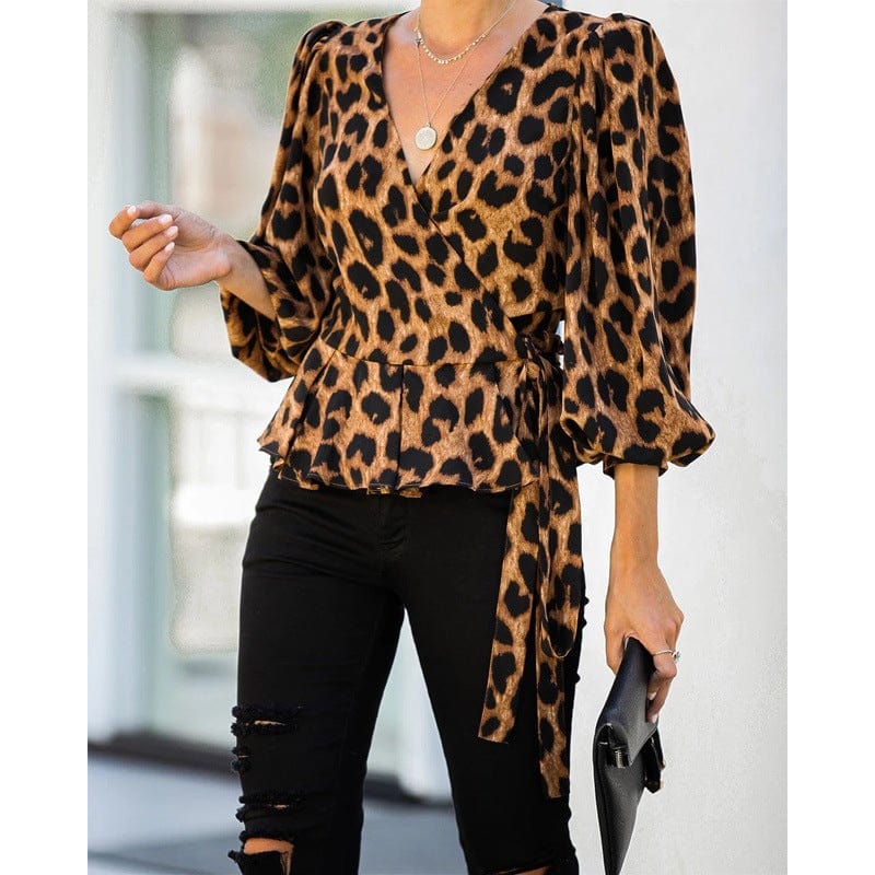 Bold Leopard Print Wrap Blouse