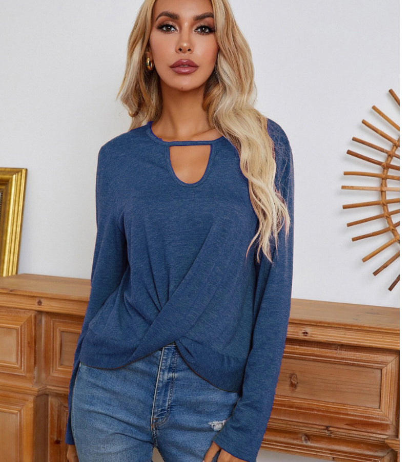 Keyhole Neck Twist Front Top