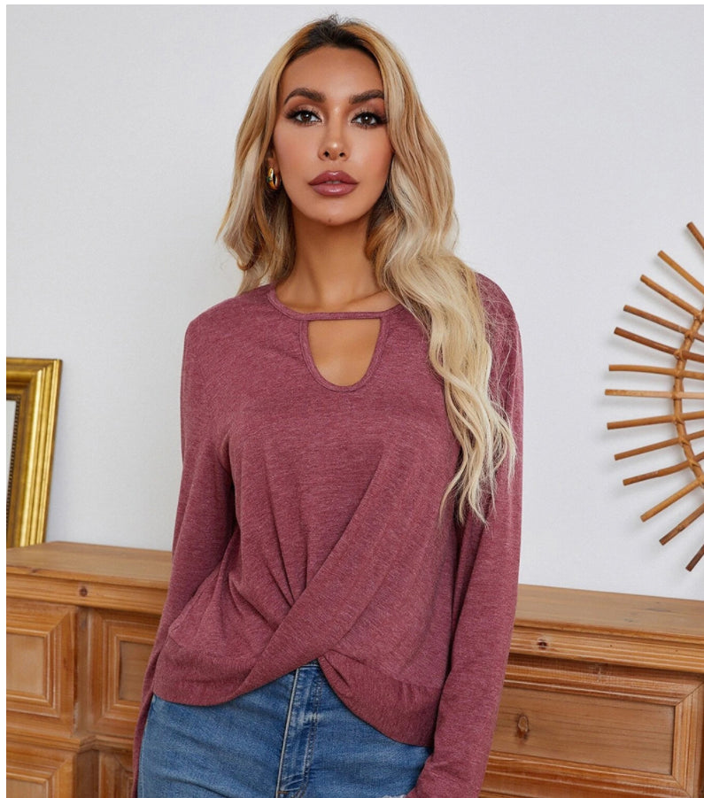 Keyhole Neck Twist Front Top