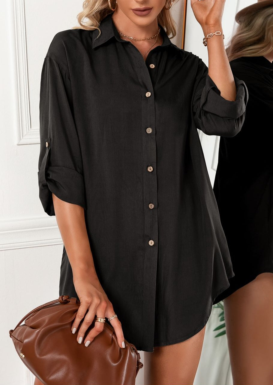 Button Front Relaxed Fit Blouse