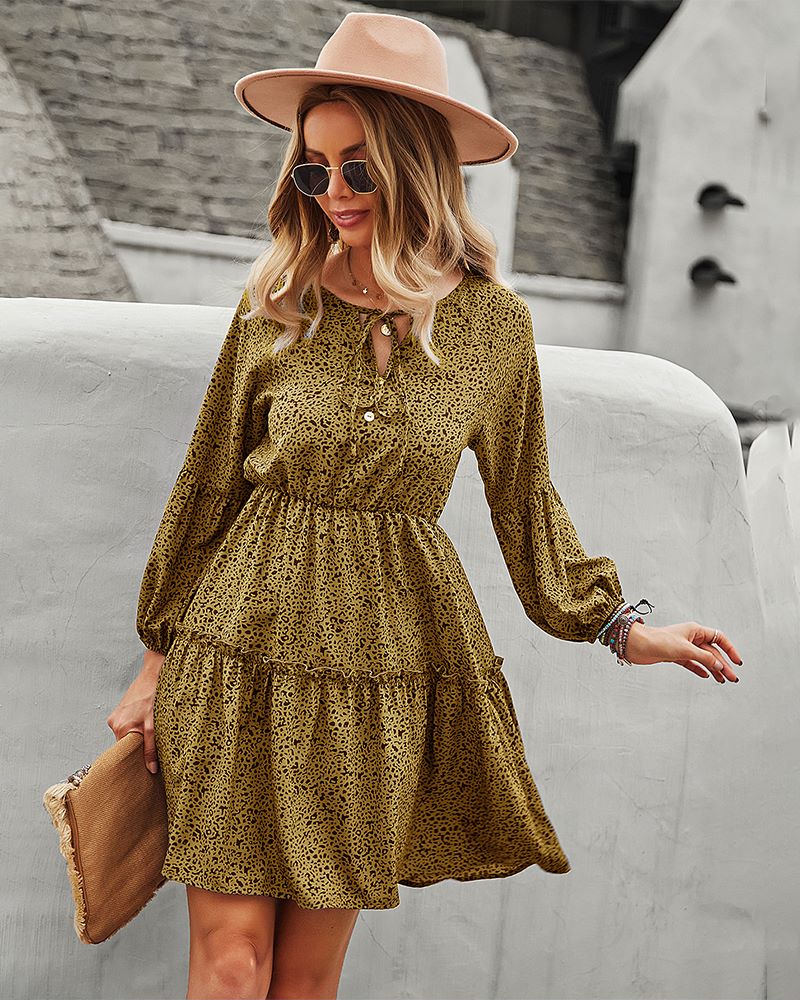 Tie Neck Bishop Sleeve Dress