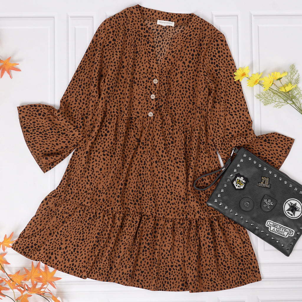 Long Sleeve Dotted Print Dress