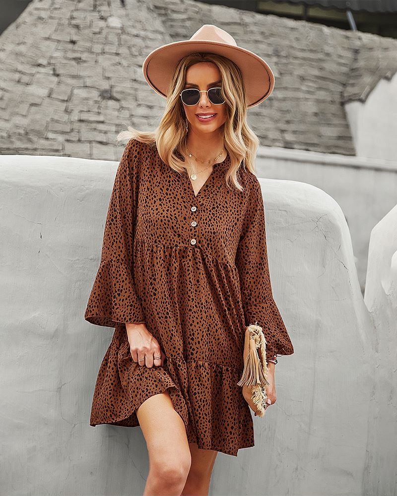 Long Sleeve Dotted Print Dress