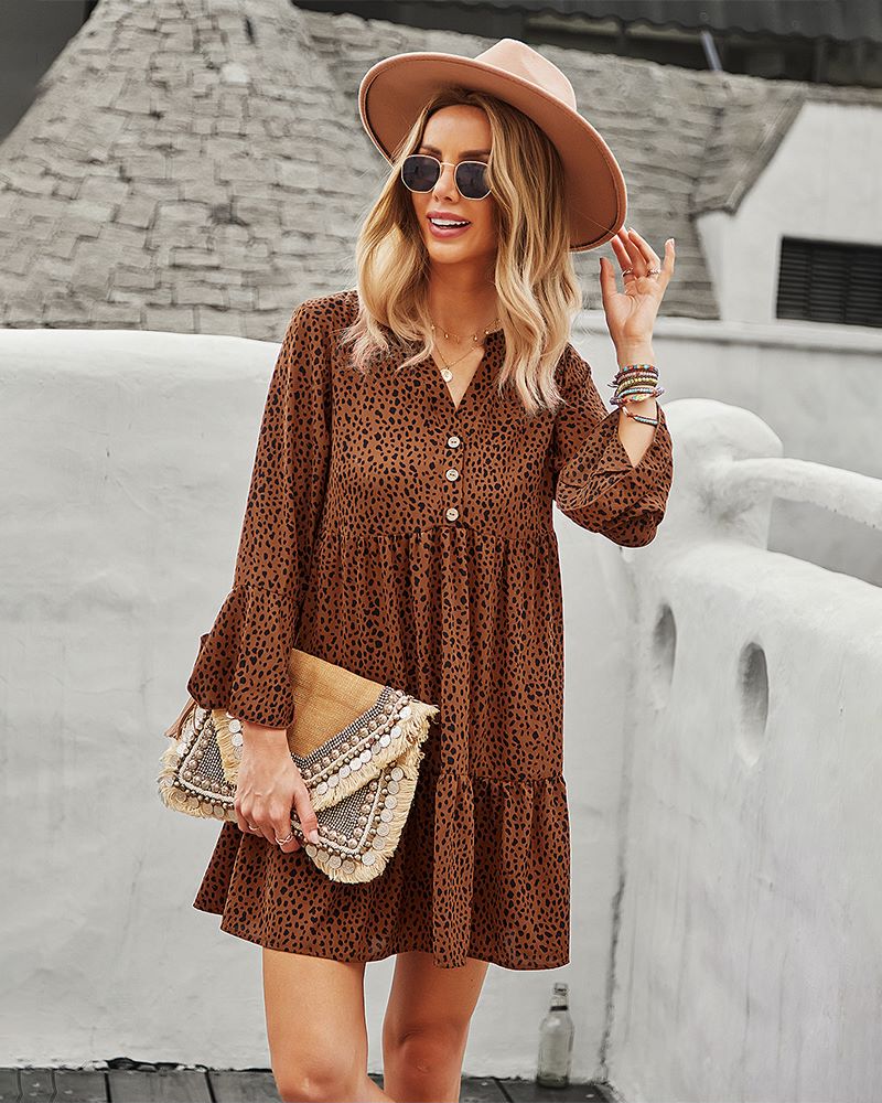 Long Sleeve Dotted Print Dress