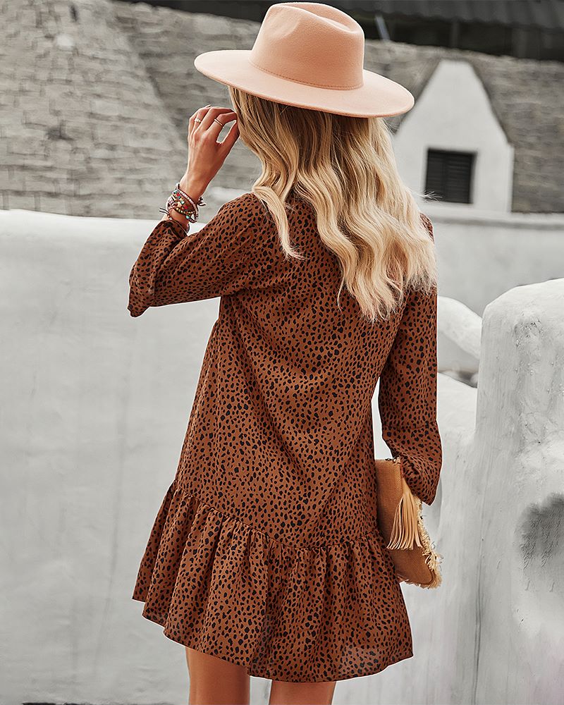Long Sleeve Dotted Print Dress