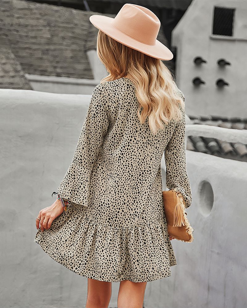 Long Sleeve Dotted Print Dress