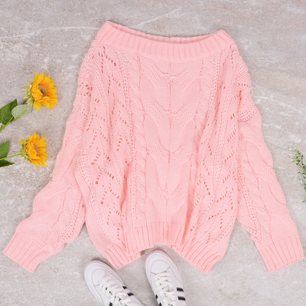 Off Shoulder Cable Knit Sweater