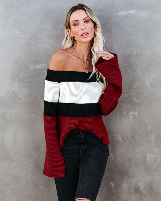 Off Shoulder Ribbed Knit Sweater