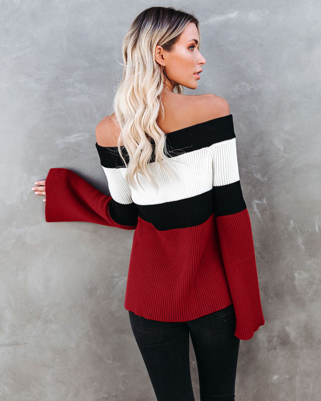 Off Shoulder Ribbed Knit Sweater