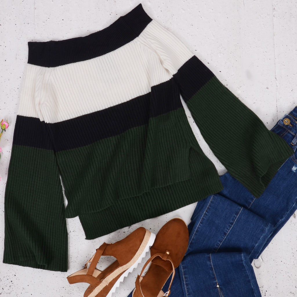 Off Shoulder Ribbed Knit Sweater