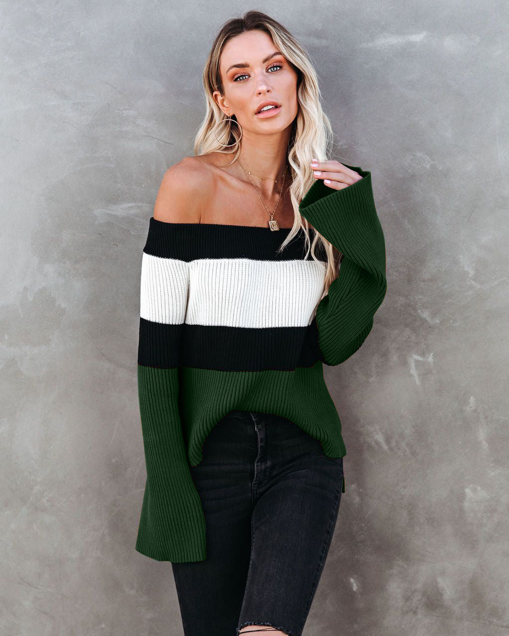 Off Shoulder Ribbed Knit Sweater