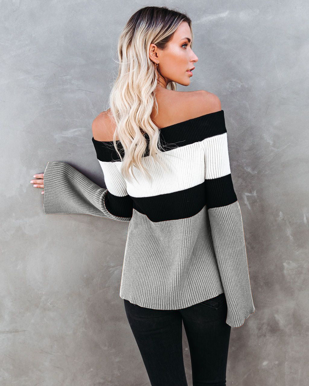 Off Shoulder Ribbed Knit Sweater