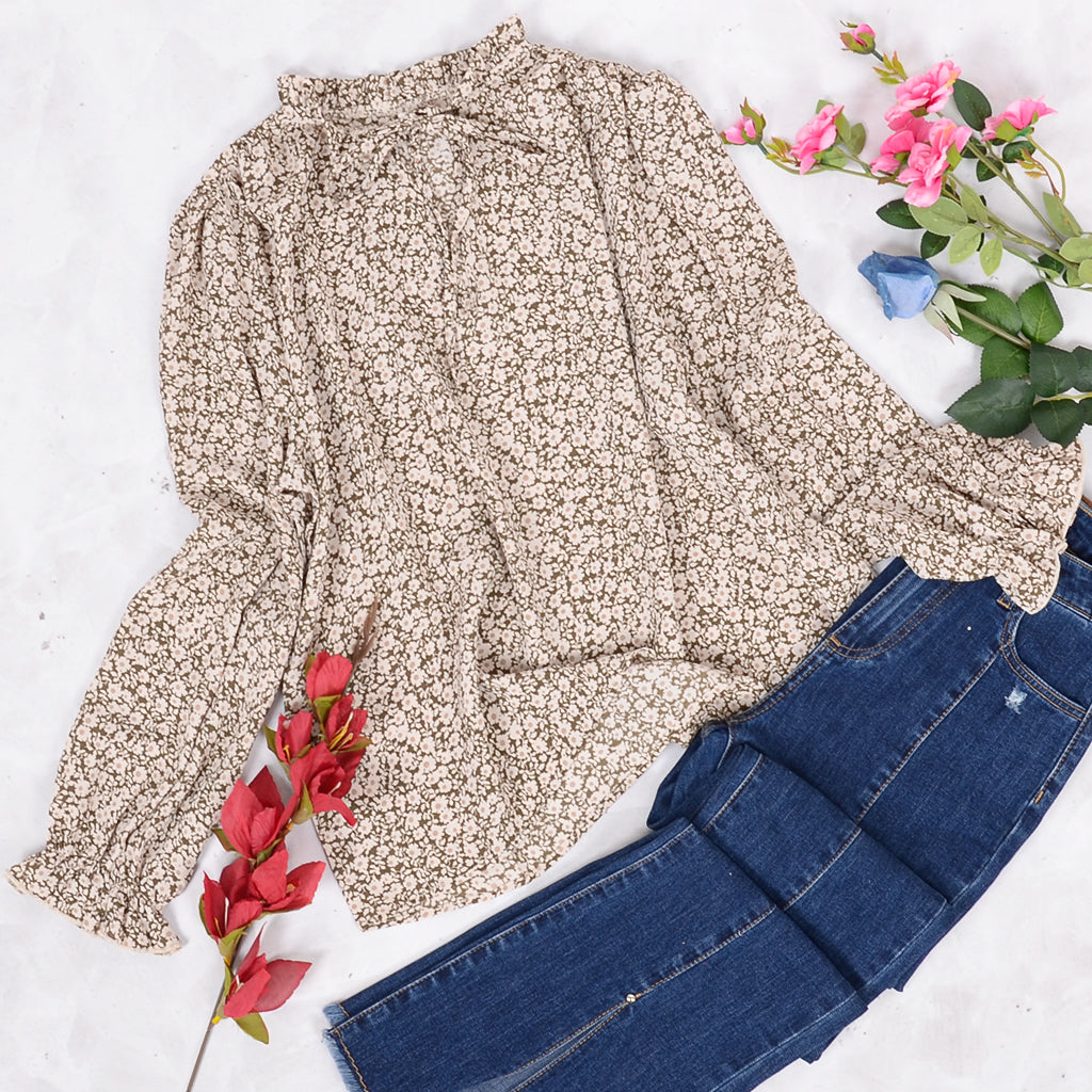 Tie Neck Vintage Floral Blouse